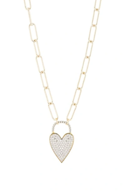 Meshmerise Cz Heart Necklace In 18kt Yellow Plated Brass