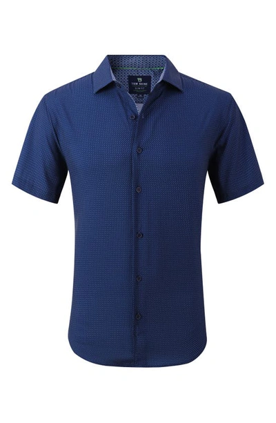 Tom Baine Slim Fit Short Sleeve Performance Stretch Button-up Shirt In Navy Blue