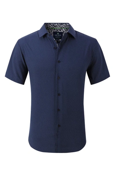 Tom Baine Slim Fit Short Sleeve Performance Stretch Button-up Shirt In Navy Blue