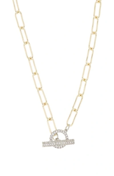 Meshmerise 18k Gold Plate Cz Paperclip Chain Necklace In 18kt Yellow Plated Brass