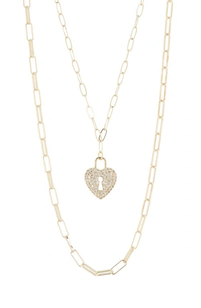 Meshmerise 18k Gold Plate Cz Heart Necklace In 18kt Yellow Plated Brass