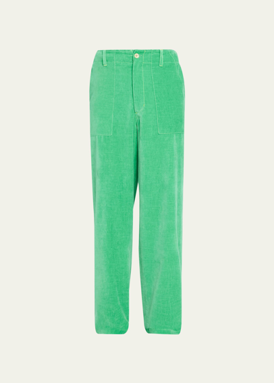 The Elder Statesman Men's Cotton-velvet Work Pants In Jade Green