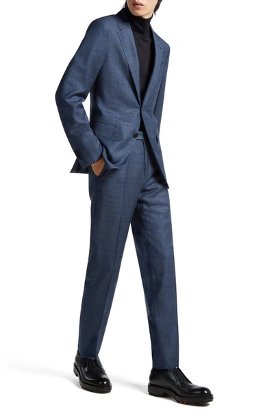 Zegna Men's Trofeo Wool-cotton Plaid Suit In Blue Navy Check