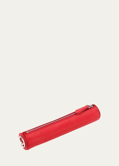 Fendi Leather Pencil Case And Ruler Set In Red