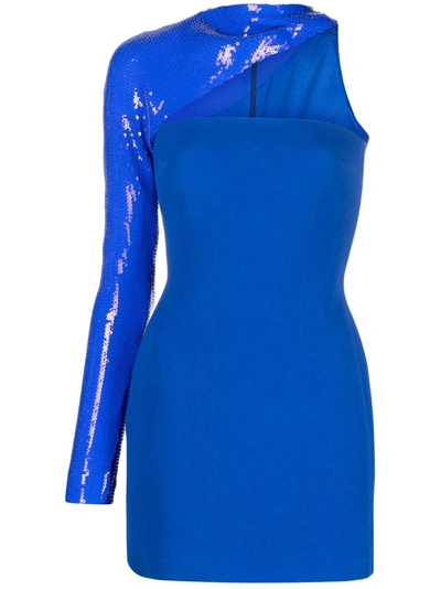 David Koma Asymetric Open Shoulder Mini Dress In Blue