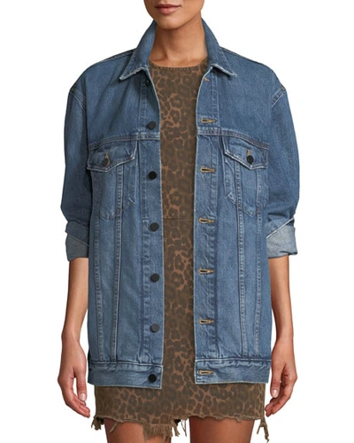 Alexander Wang T Alexanderwang.t Daze Denim Jacket In Light Indigo Aged In Turquoise/aqua