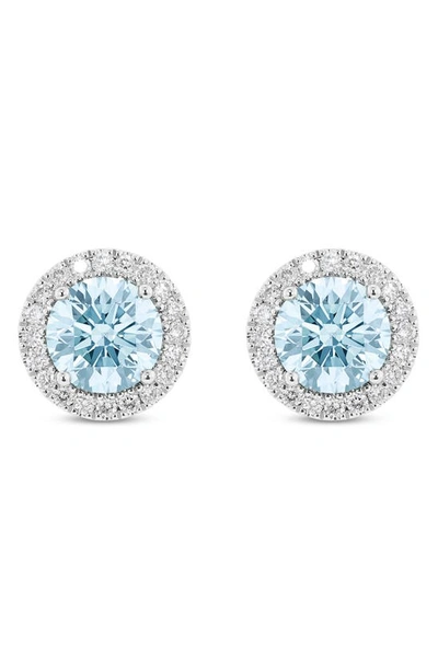 Lightbox Lab-created Diamond Halo Stud Earrings In Blue/ 14k White Gold