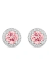 Lightbox Lab-created Diamond Halo Stud Earrings In Pink/ 14k White Gold