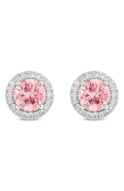 Lightbox Lab-created Diamond Halo Stud Earrings In Pink/ 14k White Gold