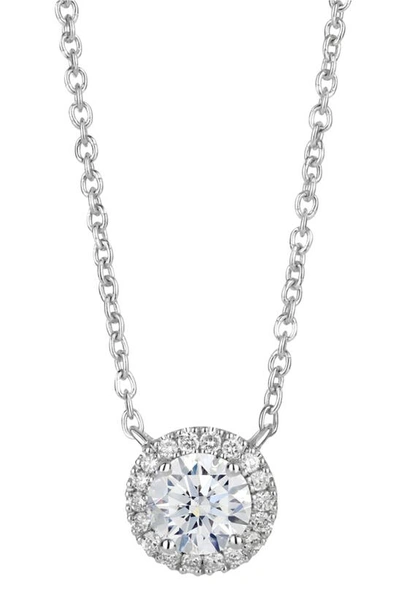 Lightbox Lab-created Diamond Halo Pendant Neckalce In White/ 14k White Gold