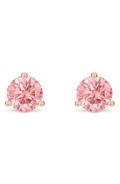 Lightbox 1.5 Carat Round Lab Created Diamond Solitaire Stud Earrings In Pink/ 14k Rose Gold