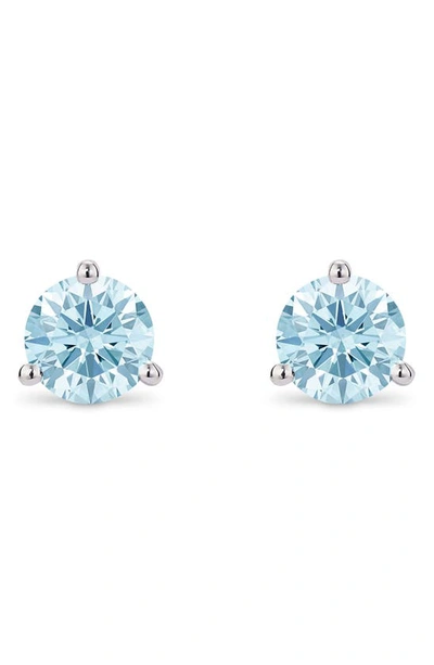 Lightbox 1.5 Carat Round Lab Created Diamond Solitaire Stud Earrings In Blue/ 14k White Gold