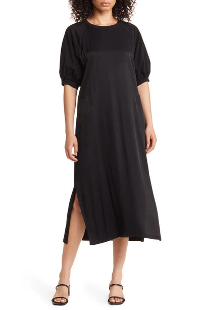 Nordstrom Puff Sleeve T-shirt Midi Dress In Black