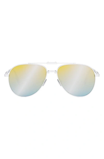 Dior 90 57mm Folding Aviator Sunglasses In Shiny Palladium / Blu Mirror