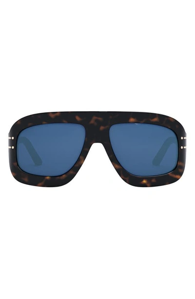 Dior Signature M1u 55mm Mask Sunglasses In Dark Havana / Blue