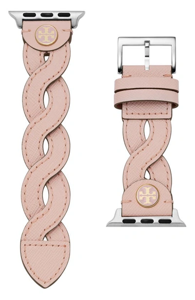 Tory Burch Braided Leather 20mm Apple Watch® Watchband In Pink