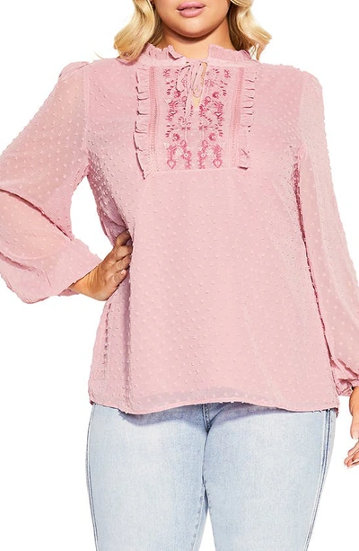 City Chic Twyla Embroidered Dobby Blouse In Blush