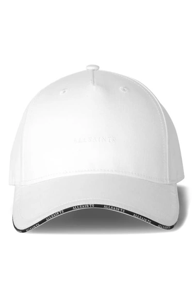 Allsaints Sandwich Brim Logo Baseball Cap In White/ Matte Black