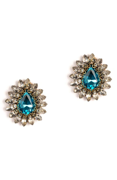 Deepa Gurnani Leesha Crystal Post Earrings In Turquoise