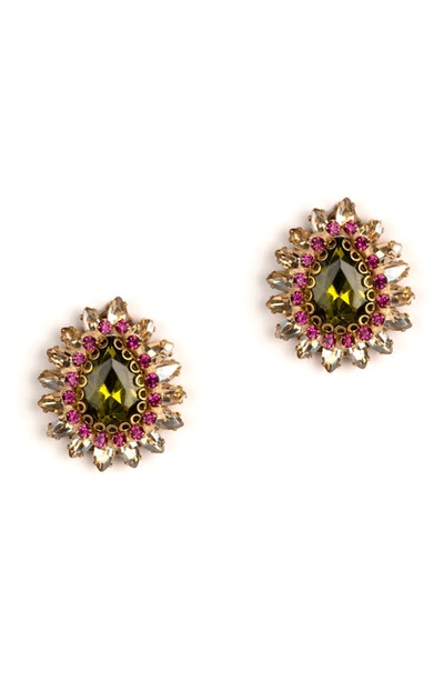 Deepa Gurnani Leesha Crystal Post Earrings In Lime