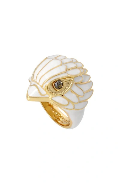 Kurt Geiger Enamel Eagle Head Cocktail Ring In White/gold