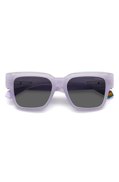 Polaroid 52mm Polarized Square Sunglasses In Lilac/ Grey Polarized