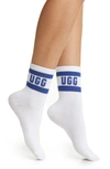 Ugg Dierson Logo Quarter Socks In White / Deep Marine