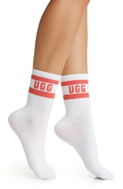 Ugg Dierson Logo Quarter Socks In White / Flamingo Pink