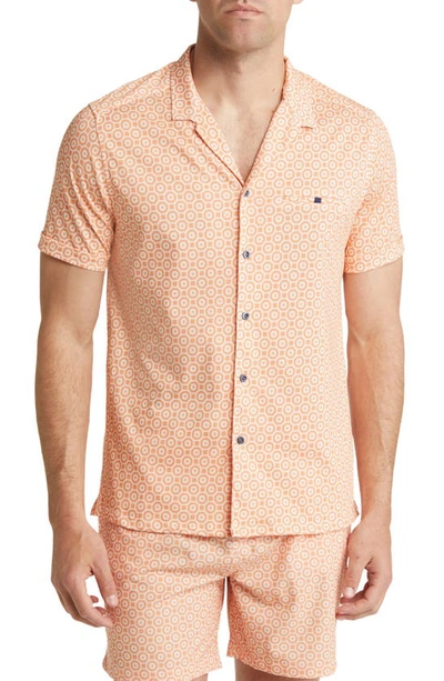 Stone Rose Medallion Print Short Sleeve Button-up Camp Shirt In Orange