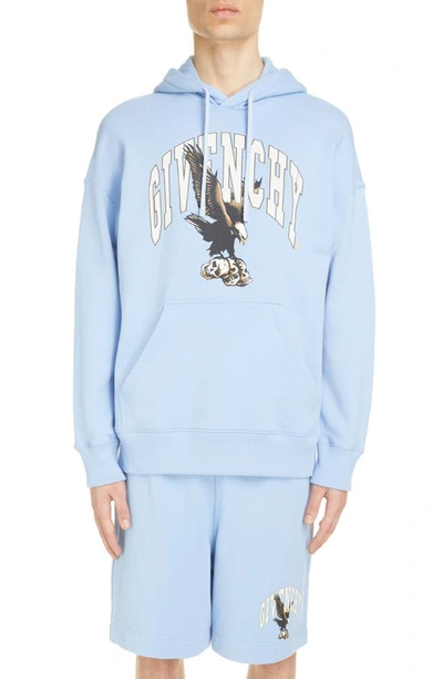 Givenchy Eagle Logo Graphic Hoodie In Blue