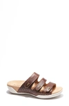 Halsa Footwear Hälsa Delight Strappy Slide Sandal In Dark Brown Waxed/ Embossed