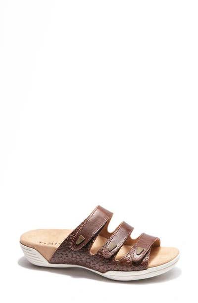 Halsa Footwear Hälsa Delight Strappy Slide Sandal In Dark Brown Waxed/ Embossed