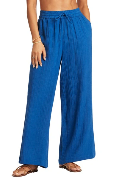Sea Level Sunset Beach Cotton Gauze Cover-up Pants In Cobalt