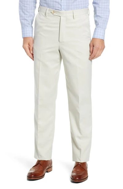 Berle Classic Fit Flat Front Microfiber Performance Trousers In Stone