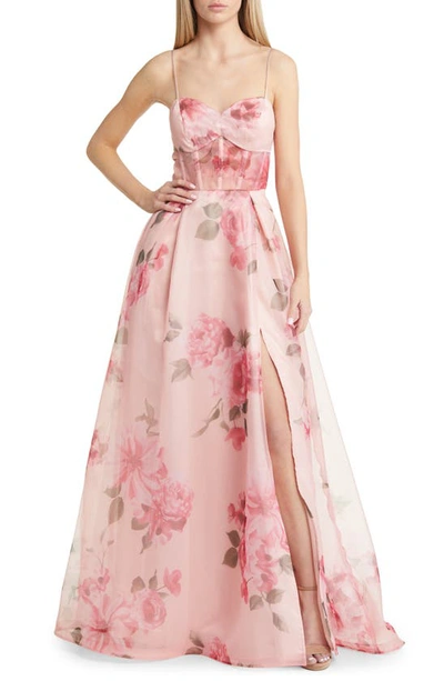 Next Up Floral Corset A-line Ballgown In Blush/ Multi