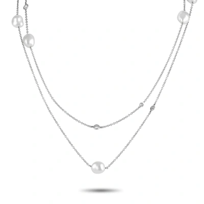 Tiffany & Co Elsa Peretti Platinum 0.82 Ct Diamond And South Sea Keshi Pearl Necklace In Silver