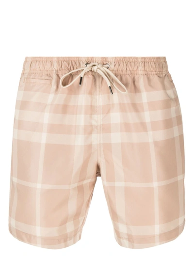 Burberry Check Drawcord Swim Shorts In Soft Fawn