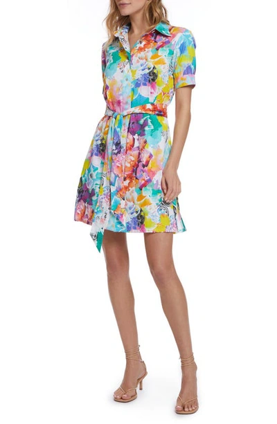 Robert Graham Caroline Belted Floral-print Mini Shirtdress In Neutral