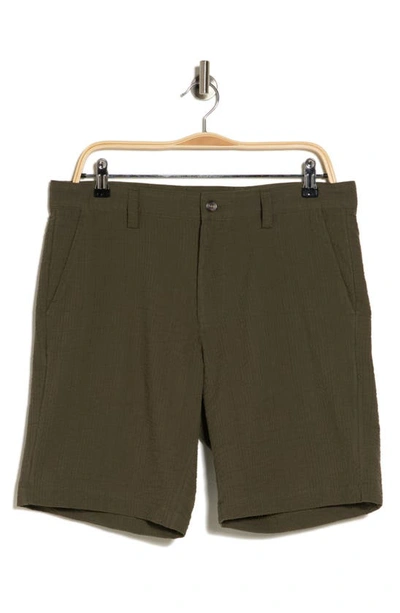 Slate & Stone Seersucker Cotton Shorts In Olive Seersucker