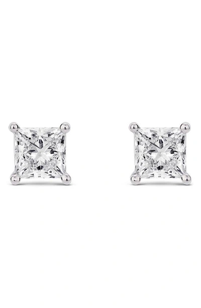 Lightbox 2 Carat Princess Cut Lab Created Diamond Solitaire Stud Earrings In White/ 14k White Gold