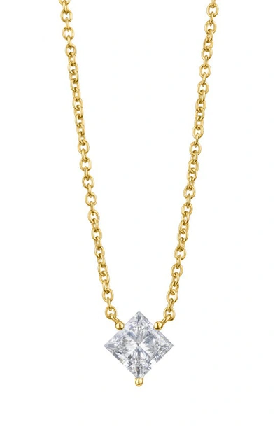 Lightbox Princess Cut Lab-created Diamond Solitaire Pendant Necklace In White/ 14k Yellow Gold