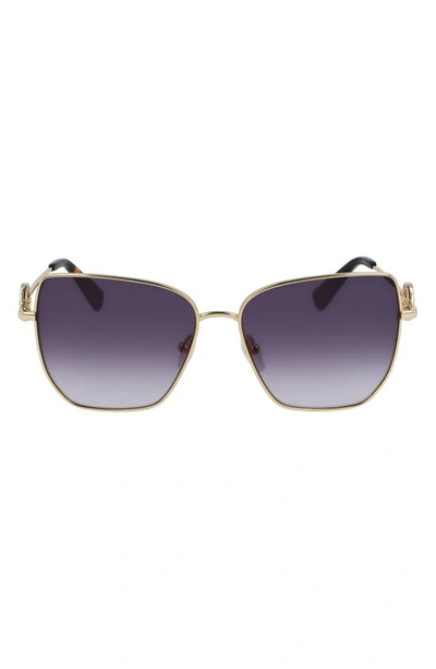 Longchamp 58mm Gradient Rectangular Sunglasses In Gold/ Gradient Smoke