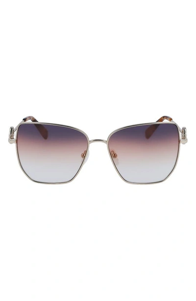 Longchamp 58mm Gradient Rectangular Sunglasses In Pale Gold/ Gradient Blue Brick