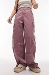 Topshop Washed High Waist Pocket Cargo Pants In Pink