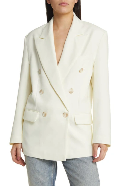 Topshop 90s Double Breasted 6 Button Blazer In Cream - Part Of A Set-white