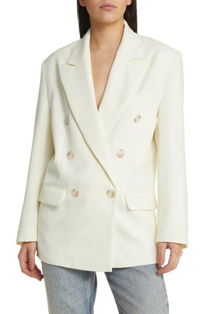 Topshop 90s Double Breasted 6 Button Blazer In Cream - Part Of A Set-white In Cream