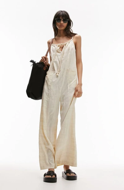 Topshop Rope Textured Jumpsuit-white