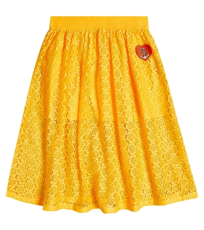 Mini Rodini Kids' Embroidered Lace Skirt In Yellow
