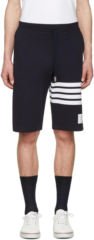 Thom Browne Navy Classic Four Bar Lounge Shorts In Blue