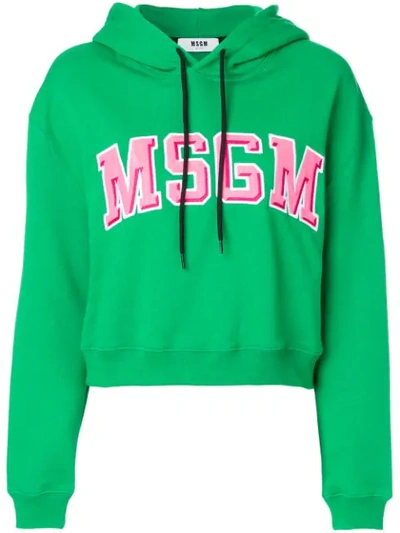 Msgm Cropped Logo Hoodie In Green